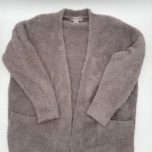 Barefoot Dreams Womens Fuzzy Boho Cardigan Taupe Grey Loungewear Cozy Size S/M